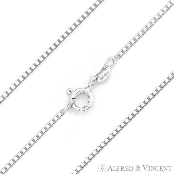 1mm Classic Box Link Italian Chain Anklet in Solid .925 Sterling Silver - 9" - Picture 1 of 2